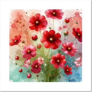 Red Cosmos Flower Posters and Art